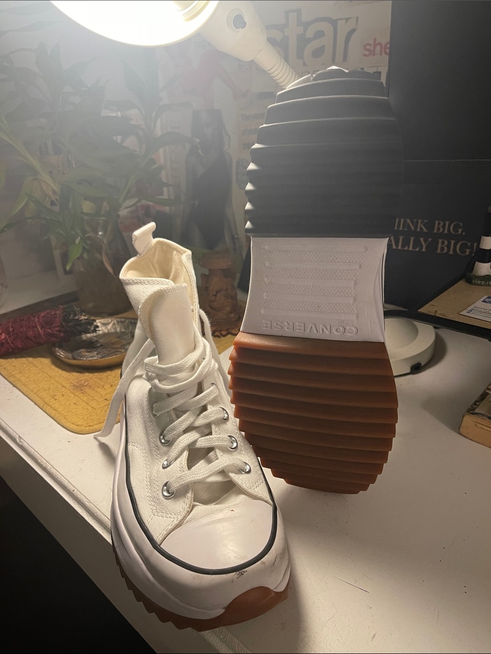 Chuck Taylor Converse White High-Top Platform Sneakers with Brown/Gum Lug Sole
